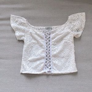 White Lace Lace-Up Crop Top